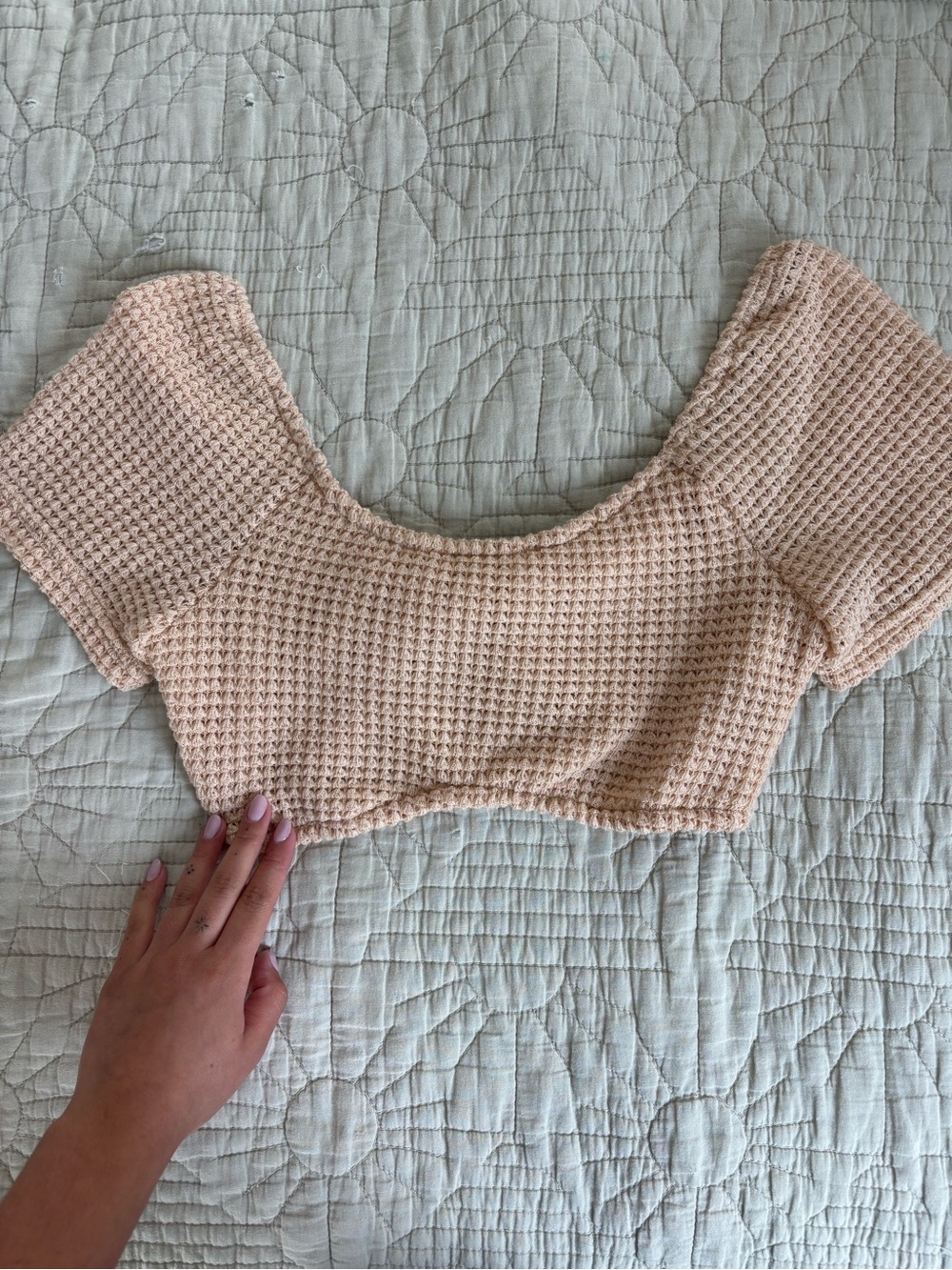 Peach Waffle Knit Cropped Top